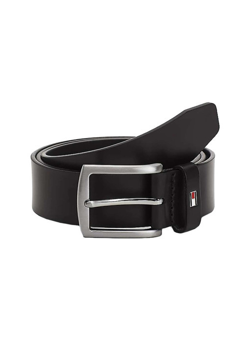 Ceinture noire en cuir fantaisie avec boucle argentée