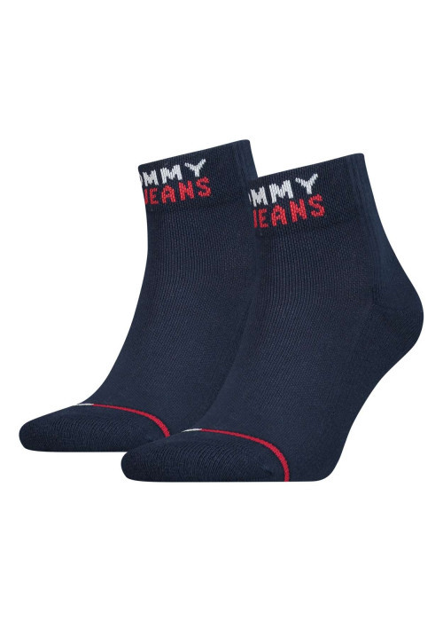Lot de 2 paires de chaussettes basses en coton biologique marine unies coupe mi-haute nom sous le pied