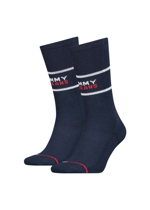 Lot de 2 paires de chaussettes hautes en coton biologique marine unies avec une coupe haute
