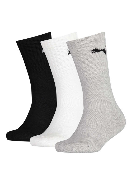 Lot de 3 paires de chaussettes Puma grise, blanche et noire en coton mélangé stretch unies logotypées