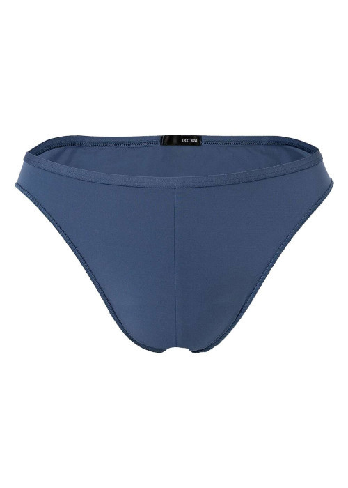 Slip bleu uni taille mi-haute avec ceinture élastiquée et surpiqûres ton sur ton