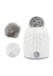 Thumbnail Bonnet blanc en maille torsadée Milky avec pompons interchangeables