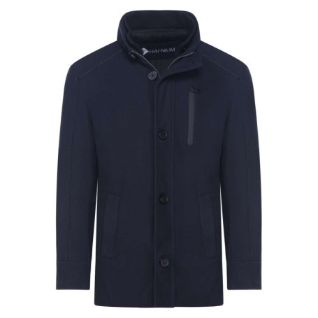 Manteau marine uni coupe droite col montant et...
