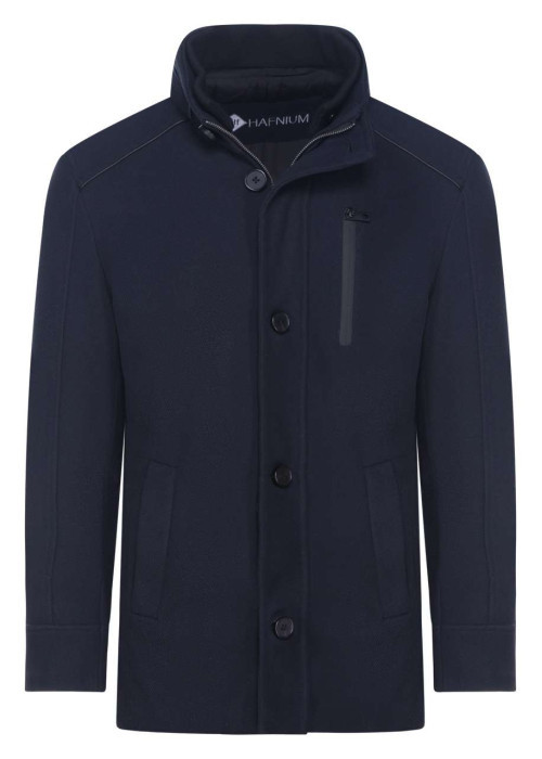 Manteau marine uni coupe droite col montant et zippé
