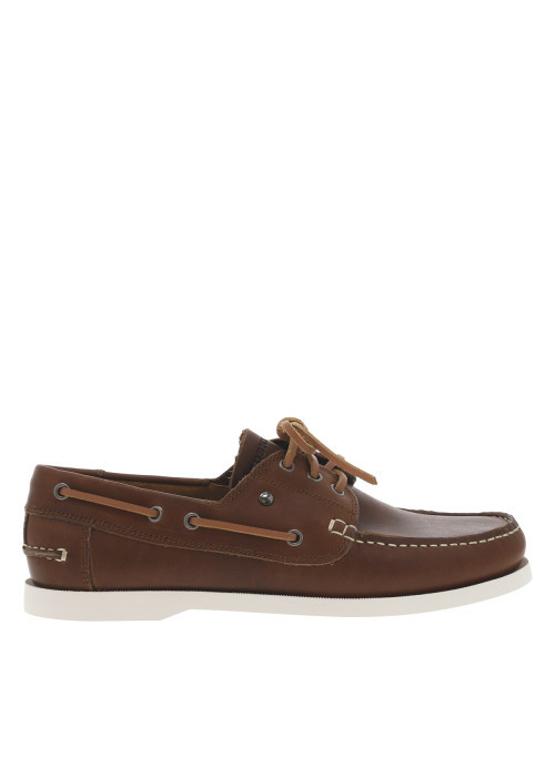 Mocassins en cuir premium cognac à talon plat avec lacets en cuir et surpiqûres