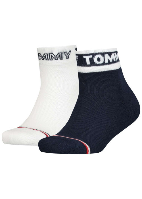 Lot de 2 paires de chaussettes basses marine et blanc unies avec logo de la marque imprimé à l'arrière