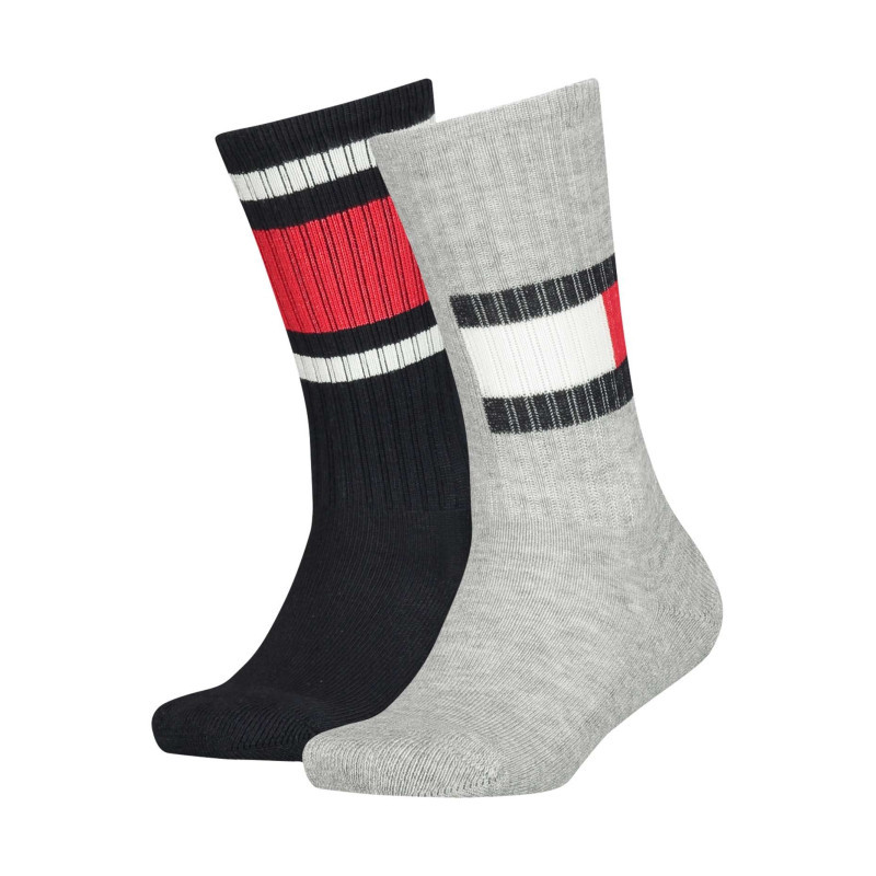 Tommy Hilfiger - Lot De 2 Paires De Chaussettes Hautes Gris Et Noir Unies Avec Une Coupe Haute Et Un Imprimé Chiné - Gris Et Noir Tommy Hilfiger - Lot De 2 Paires De Chaussettes Hautes Gris Et Noir Unies Avec Une Coupe Haute Et Un Imprimé Chiné - Gris Et Noir