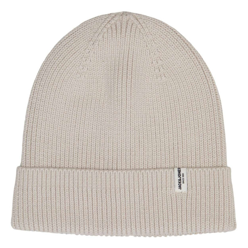 Premium By Jack & Jones - Bonnet écru Uni à Revers Brink Beanie Ln En Coton - écru