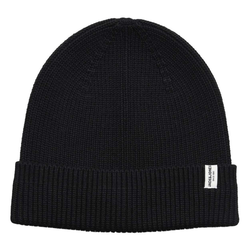 Premium By Jack & Jones - Bonnet à Revers Brink Beanie Ln En Coton Noir - Noir