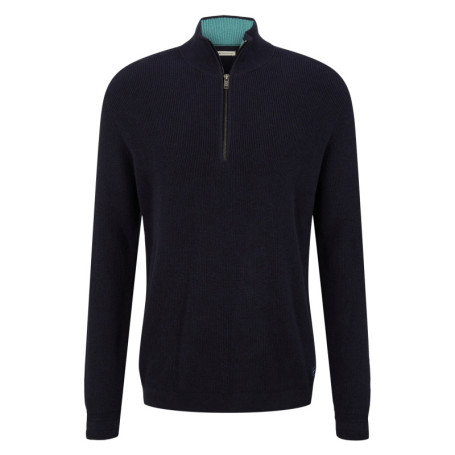 Pull en coton marine uni coupe droite col...