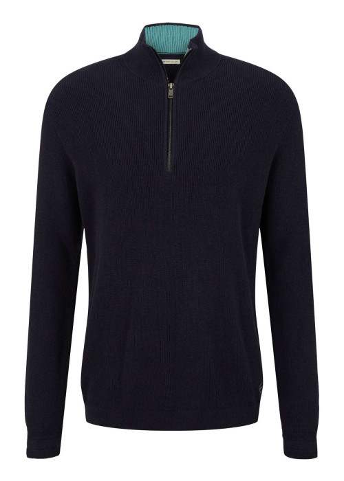 Pull en coton marine uni coupe droite col camionneur