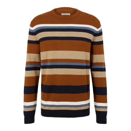 Pull en coton camel rayé coupe droite avec un...