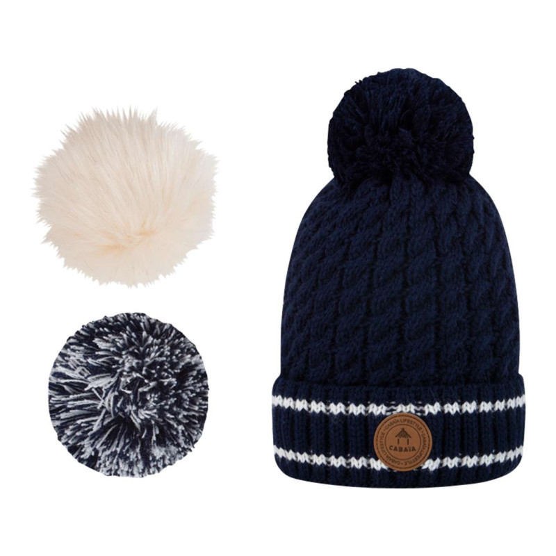 Cabaia - Bonnet En Maille Marine Avec Pompons Interchangeables - Marine Cabaia - Bonnet En Maille Marine Avec Pompons Interchangeables - Marine