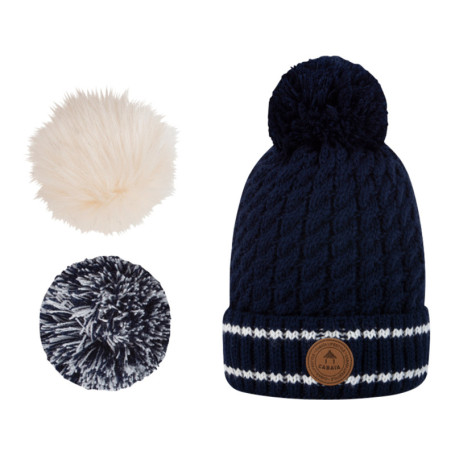 Bonnet en maille marine avec pompons...
