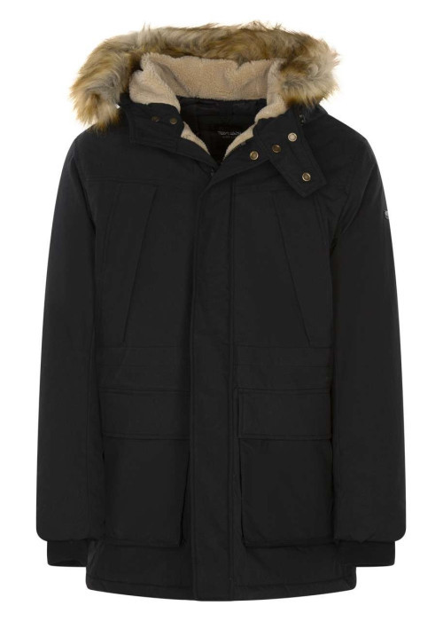 Parka longue fourrée à capuche kaki avec 4 poches et écusson cousu