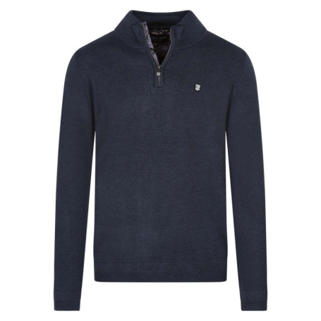 Pull half zip marine chiné avec petit écusson...