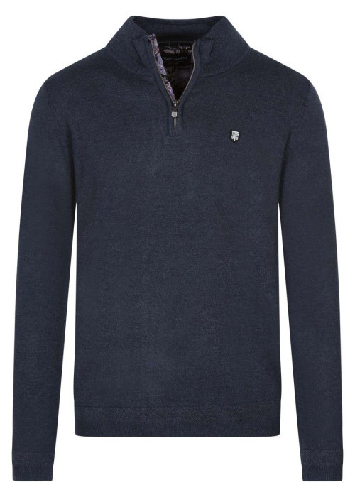 Pull half zip marine chiné avec petit écusson...