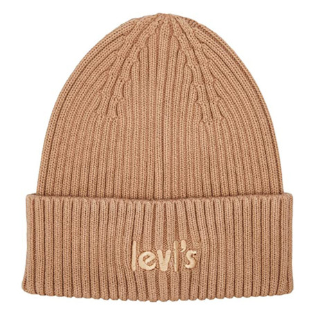Bonnet beige côtelé avec un logo brodé