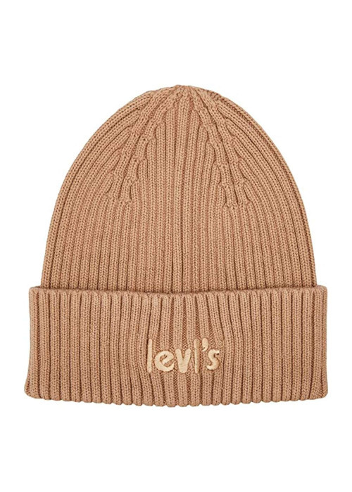 Bonnet beige côtelé avec un logo brodé