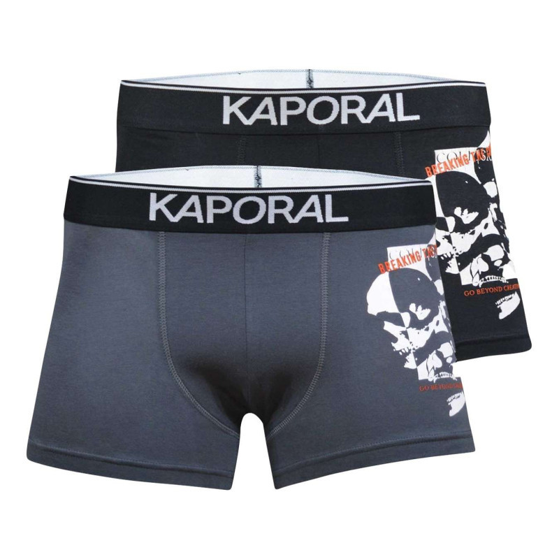 Kaporal - Lot De 2 Boxers Classique Gris Imprimé Avec Une Coupe Fermée Et Une Tête De Mort Floqué - Gris