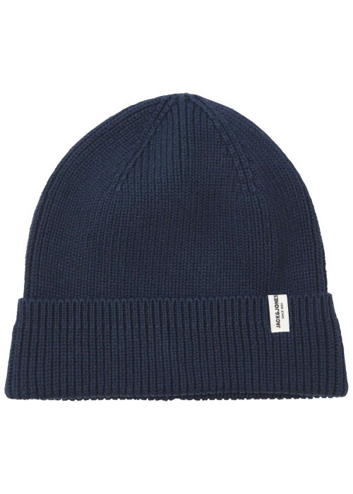 Bonnet à revers en coton biologique marine uni avec étiquette et branding