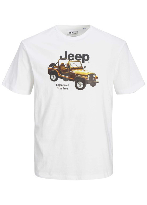 T-shirt en coton blanc uni coupe regular fit avec col rond et logo JEEP ® floqué au centre