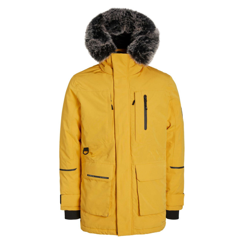 Jack & Jones - Parka Jaune Unie Coupe Droite Avec Col à Capuche Et Fourrure Grise - Jaune