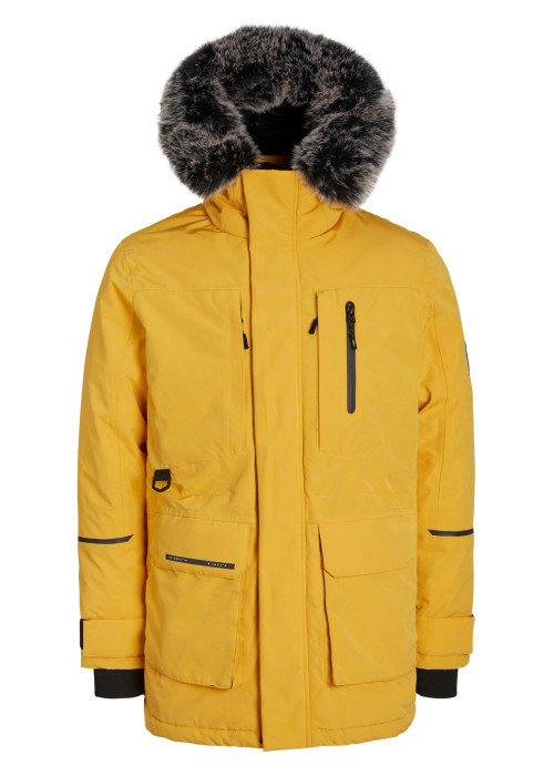 Parka jaune unie coupe droite avec col à...