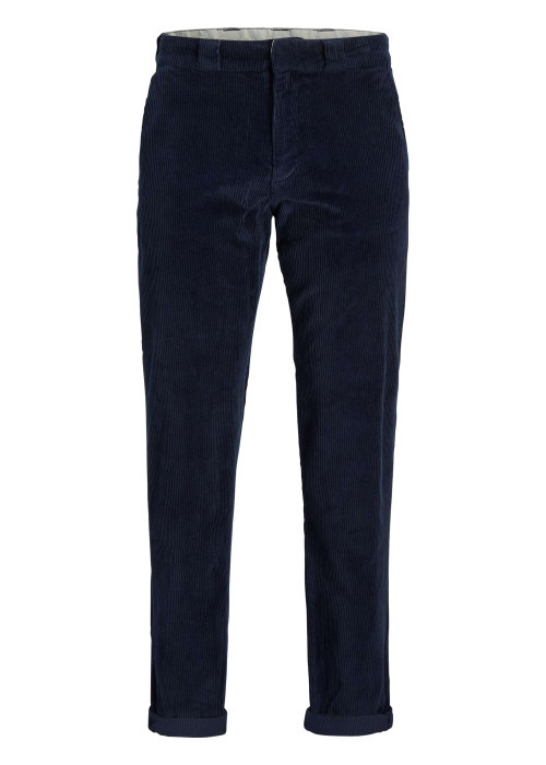 Pantalon Chino Kane 4 poches en coton côtelé marine uni coupe loose fit