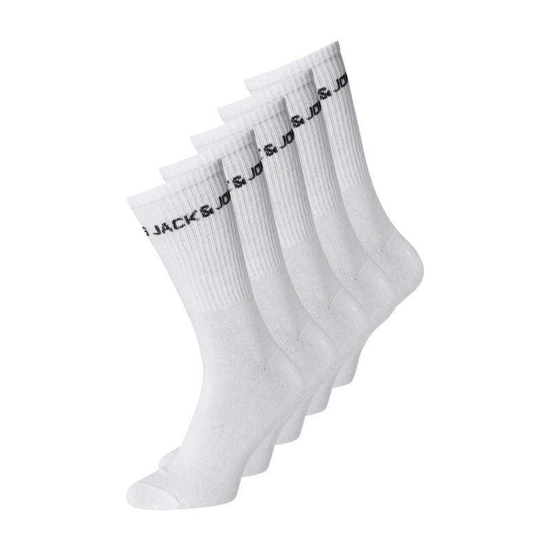 Jack & Jones - Lot De 5 Paires De Chaussettes Hautes En Coton Mélangé Blanches Unies Coupe Haute - Blanches