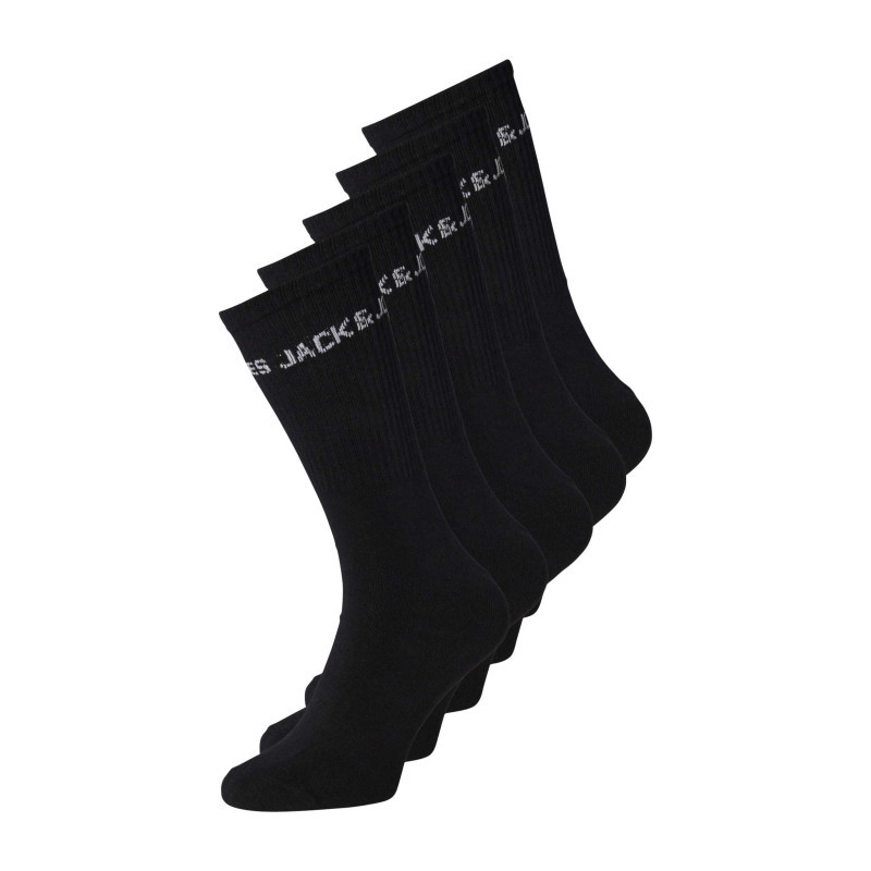 Jack & Jones - Lot De 5 Paires De Chaussettes Hautes En Coton Mélangé Noires Unies Avec Une Coupe Haute - Noires