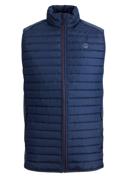 Doudoune matelassée sans manches MULTI BODYWARMER COLLAR marine coupe droite et col montant zippé avec logo sur la poitrine