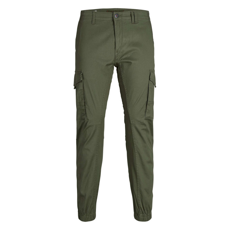 Jack & Jones - Pantalon Cargo Paul Flake En Coton Mélangé Kaki Uni Avec Une Coupe Slim - Kaki