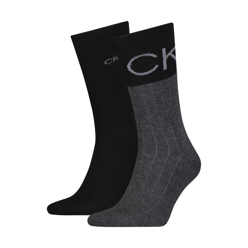 Calvin Klein Jeans - Lot De 2 Paires De Chaussettes Hautes Noir Unies Avec Une Coupe Haute Et Imprimé Sur Le Côté De La Cheville - Noir Calvin Klein Jeans - Lot De 2 Paires De Chaussettes Hautes Noir Unies Avec Une Coupe Haute Et Imprimé Sur Le Côté De La Cheville - Noir