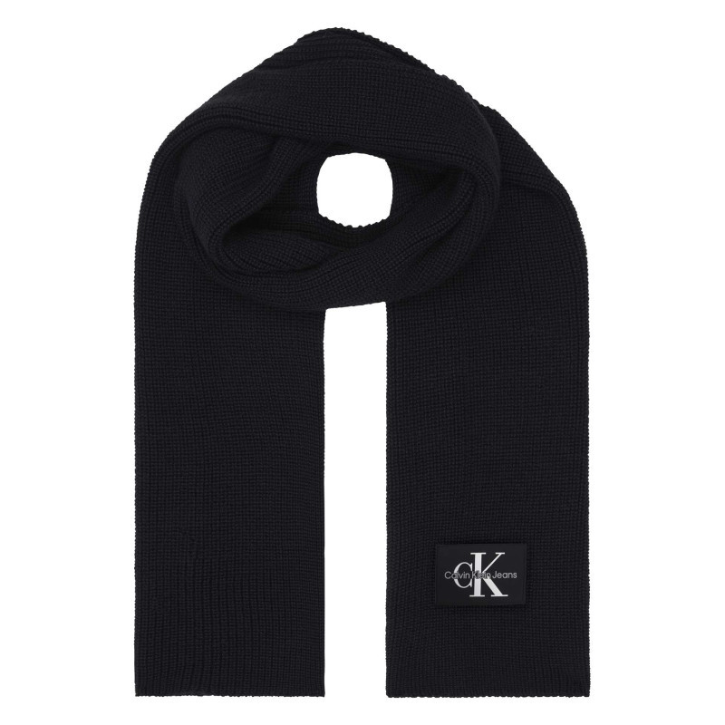 Calvin Klein Jeans - Echarpe En Maille épaisse Et Côtelée En Partie En Laine Noire - Noire Calvin Klein Jeans - Echarpe En Maille épaisse Et Côtelée En Partie En Laine Noire - Noire