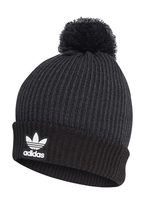Bonnet noir à pompon et à revers avec logo cousu à l'avant