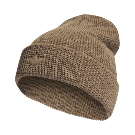 Bonnet à revers taupe en maille avec logo cousu...