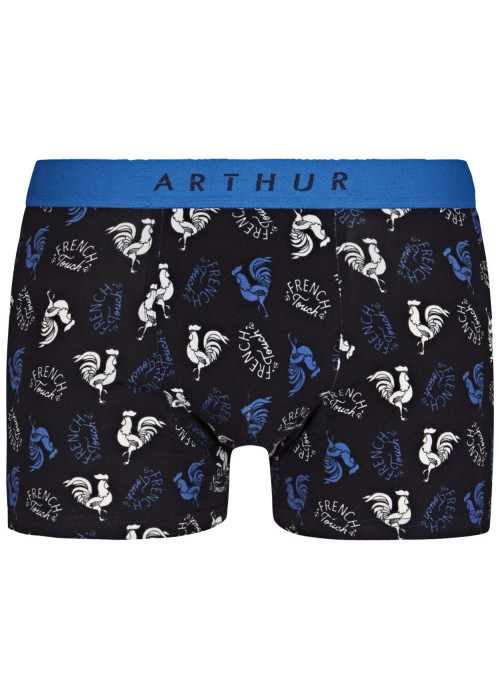 Boxer classique en coton marine imprimé coqs blancs et bleus