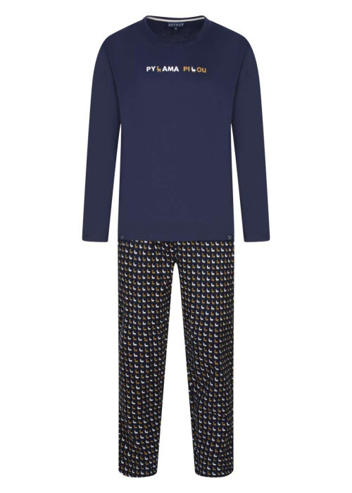 Pyjama long en coton avec T-shirt uni et pantalon imprimé de lama bicolore