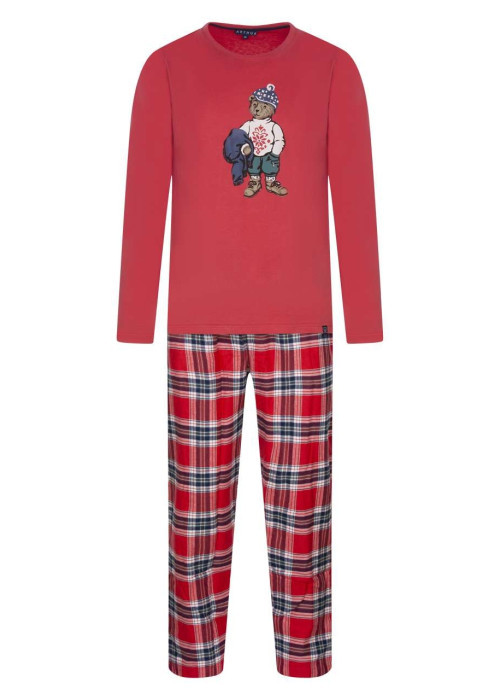 Pyjama Long en coton rouge vichy coupe régular avec un col rond et une ceinture rouge