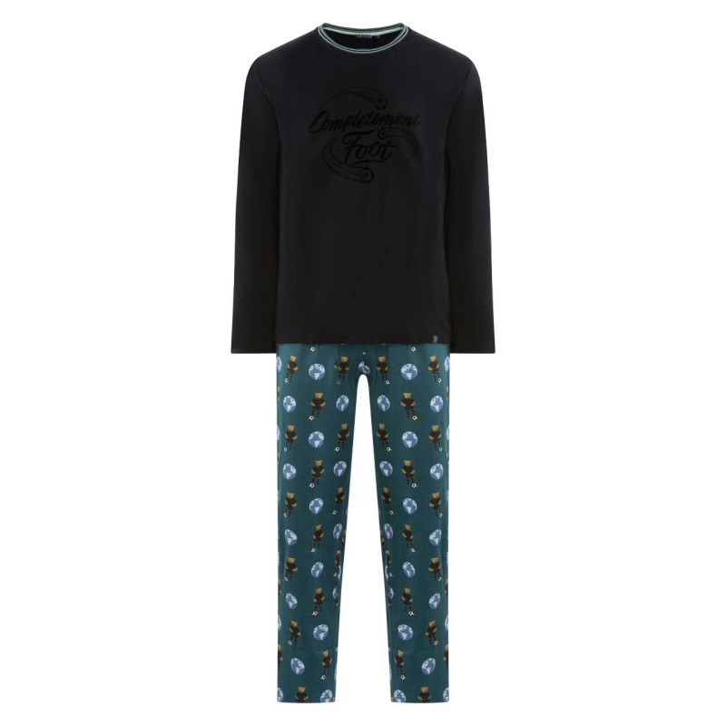 Arthur - Pyjama Long En Coton Biologique Noir Imprimé Teddy Avec Une Coupe Fermée Et Col Rond - Noir Arthur - Pyjama Long En Coton Biologique Noir Imprimé Teddy Avec Une Coupe Fermée Et Col Rond - Noir