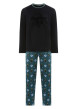Thumbnail Pyjama Long en coton biologique noir imprimé teddy avec une coupe fermée et col rond