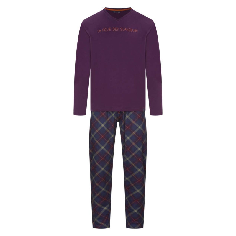Arthur - Pyjama Long Avec Un T-shirt Violet Uni Et Un Pantalon à Carreaux - Violet Arthur - Pyjama Long Avec Un T-shirt Violet Uni Et Un Pantalon à Carreaux - Violet