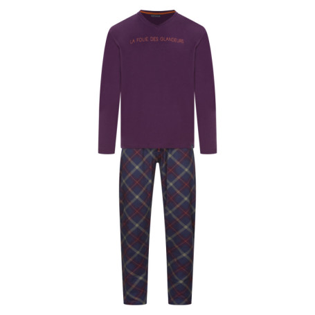Pyjama long avec un t-shirt violet uni et un...