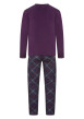 Thumbnail Pyjama long avec un t-shirt violet uni et un pantalon à carreaux - Image 2