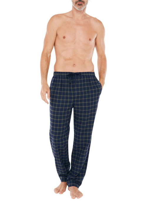 Pantalon de pyjama en coton marine vichy avec une coupe droite et des boutons à la taille
