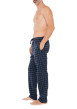Thumbnail Pantalon de pyjama en coton marine vichy avec une coupe droite et des boutons à la taille - Image 2