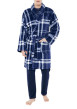 Thumbnail Peignoir marine vichy coupe large avec un col cache-coeur et des liens plats à la taille