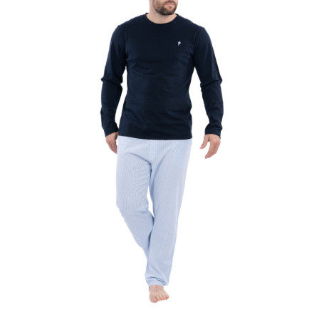 Ensemble pyjama long en coton biologique bleu...