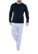Thumbnail Ensemble pyjama long en coton biologique bleu marine à pantalon motif Vichy ciel à coupe fermée